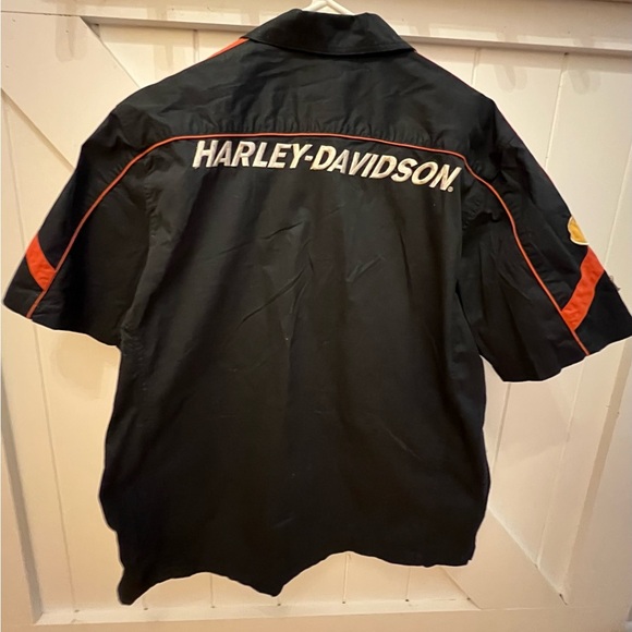 Harley-Davidson Black and Men’s Cotton Orange Button-Up Shirt with Patches - Picture 6 of 10